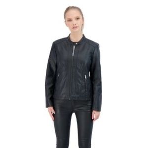 Faux Leather Jacket with Moto Details